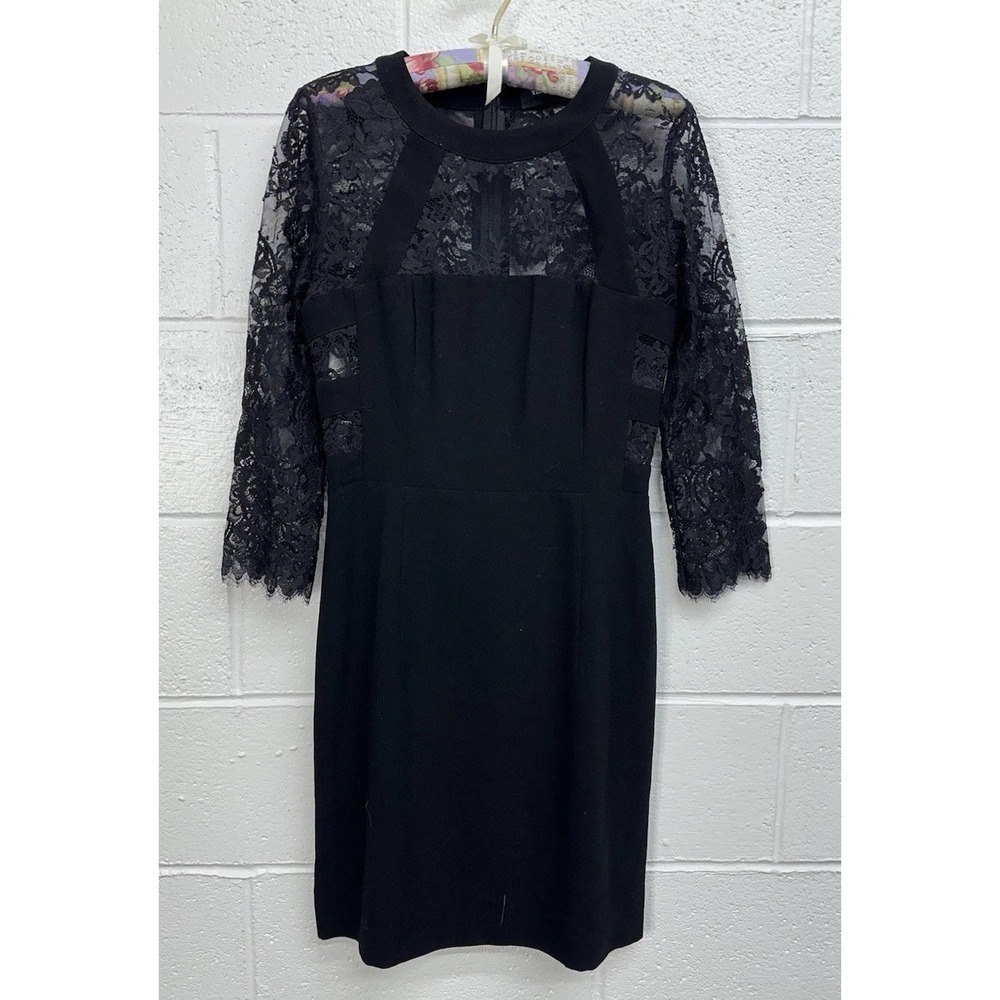 The Kooples Black Crepe Lace Detail Sheath Dress FR1544 /‎ Women's Size Small